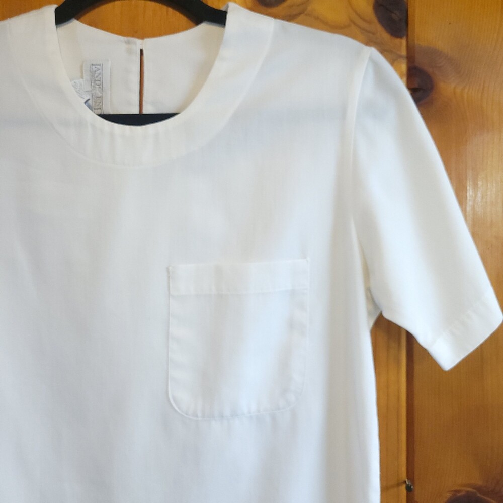 Vintage 90s Lands' End Women's Blouse Size 4 White Polyester Cotton Short Sleeve